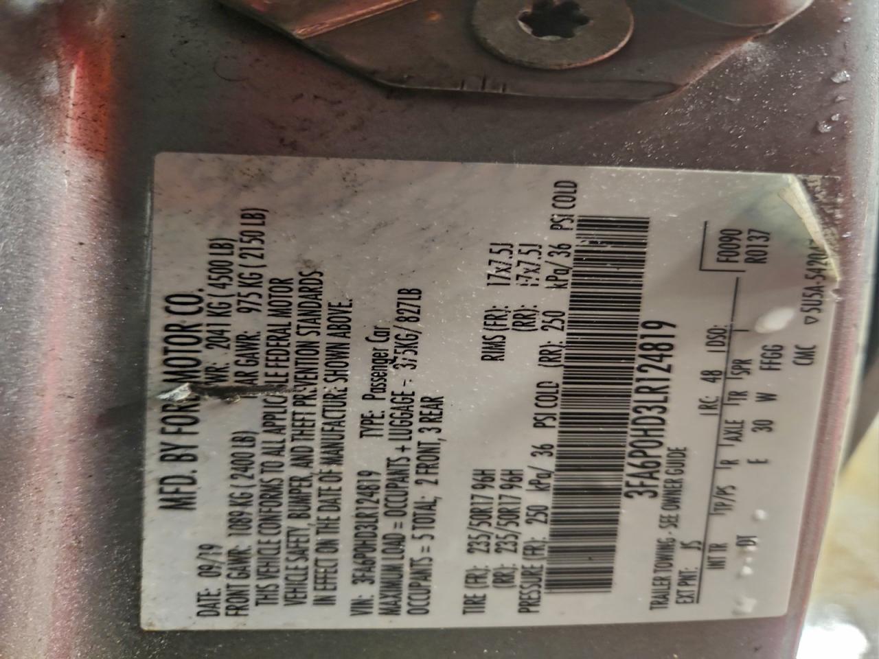 2020 FORD FUSION SE photo 12