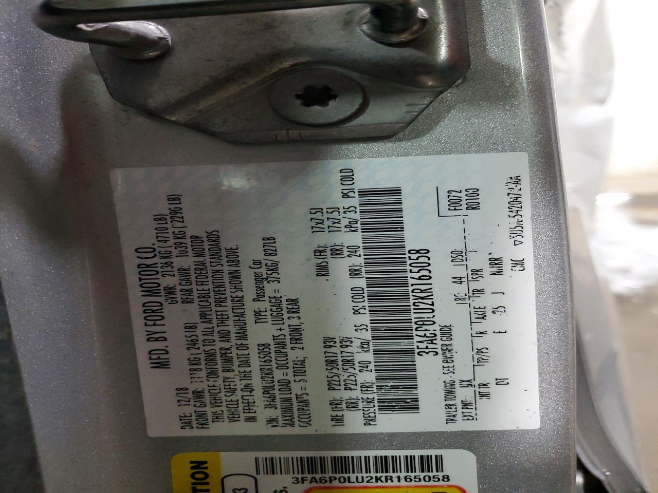 2019 FORD FUSION SE photo 12