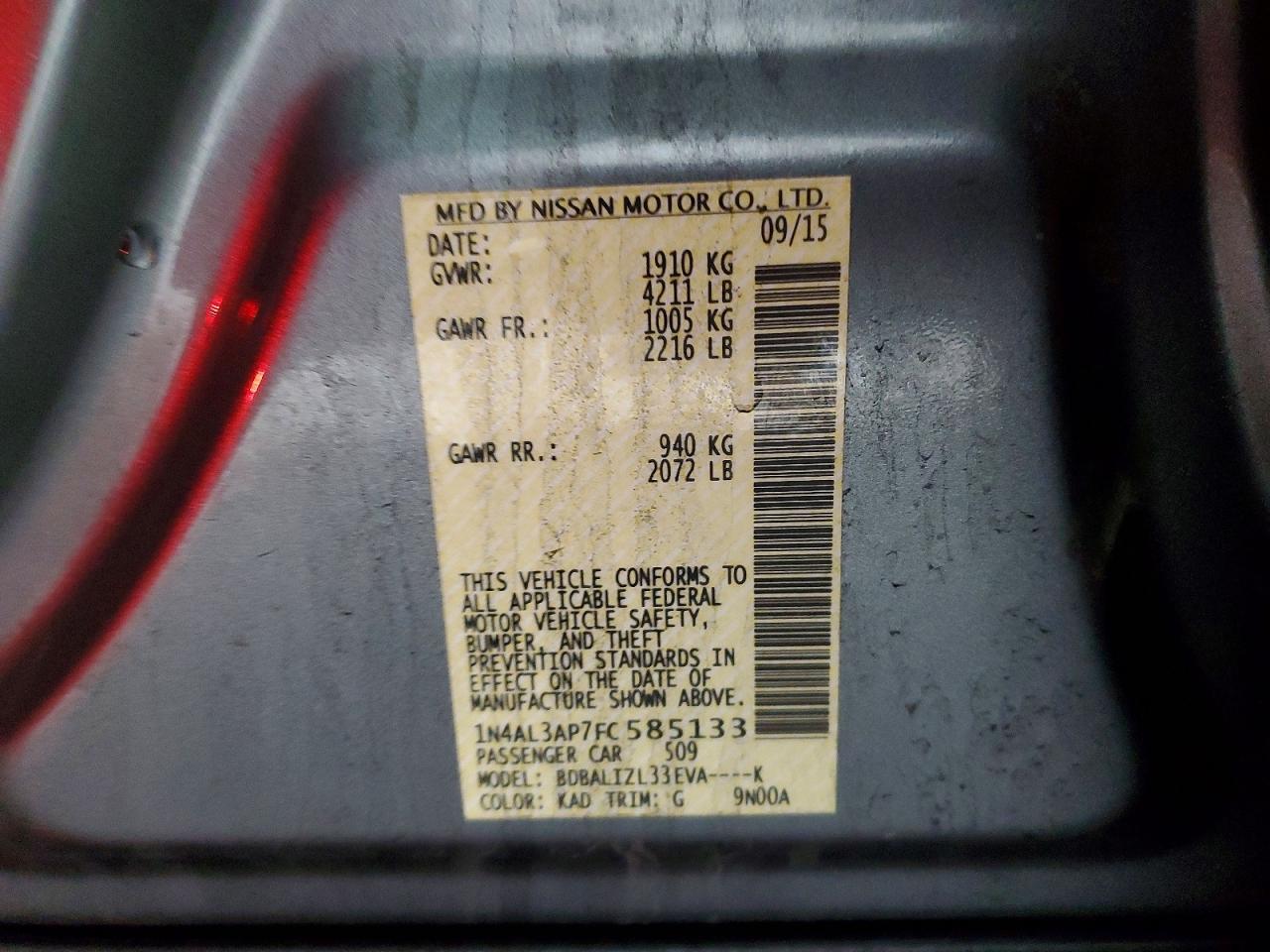 2015 NISSAN ALTIMA 2.5 photo 12