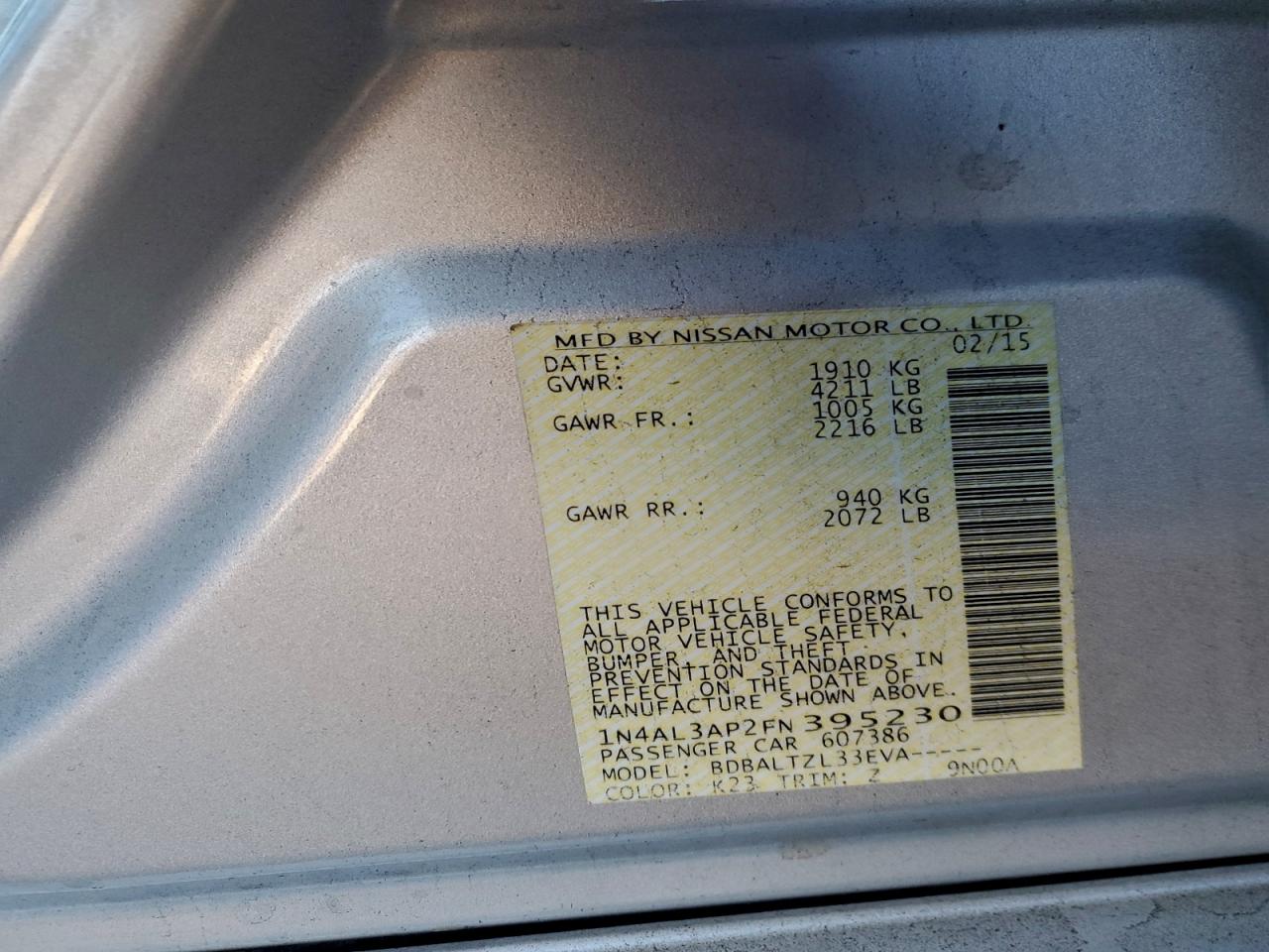 2015 NISSAN ALTIMA 2.5 photo 12