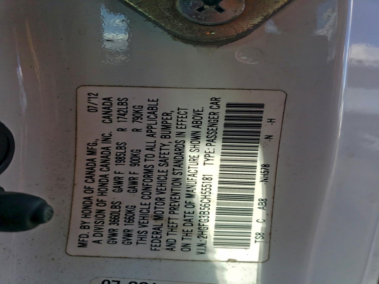 2012 HONDA CIVIC LX photo 13