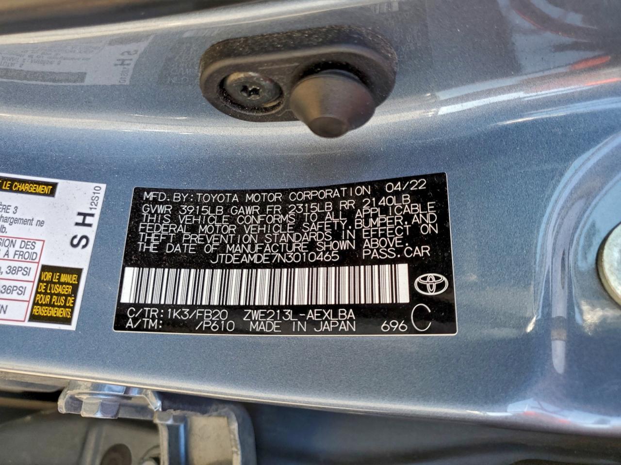 2022 TOYOTA COROLLA LE photo 12