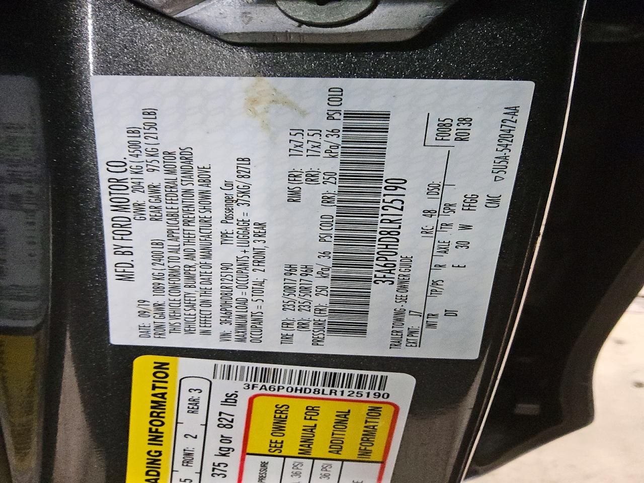 2020 FORD FUSION SE photo 23