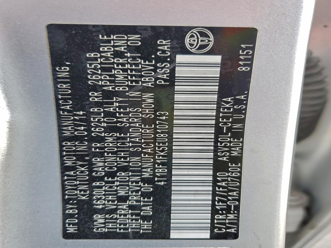 2014 TOYOTA CAMRY L photo 34