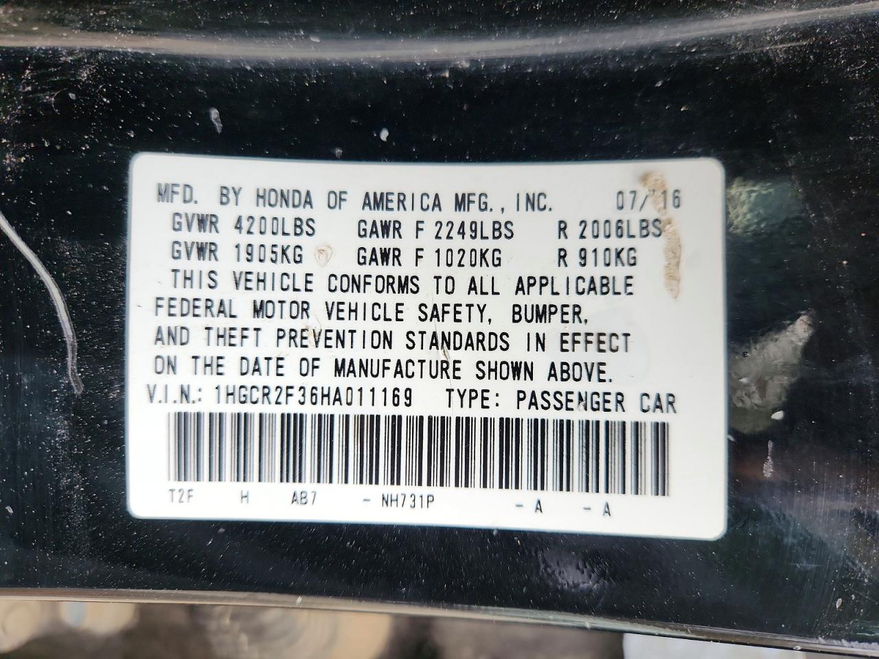 2017 HONDA ACCORD LX photo 37