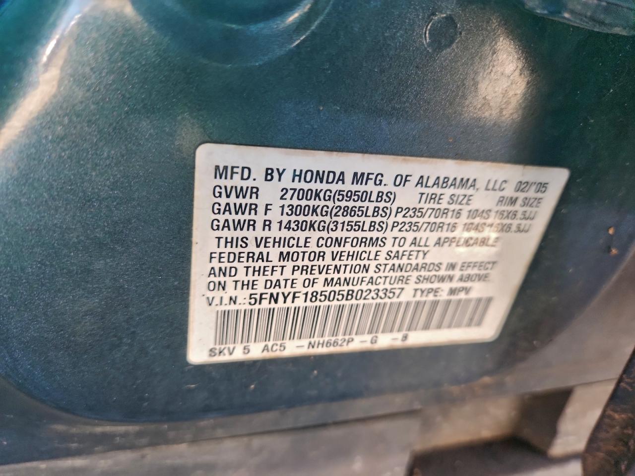 2005 HONDA PILOT EXL photo 13