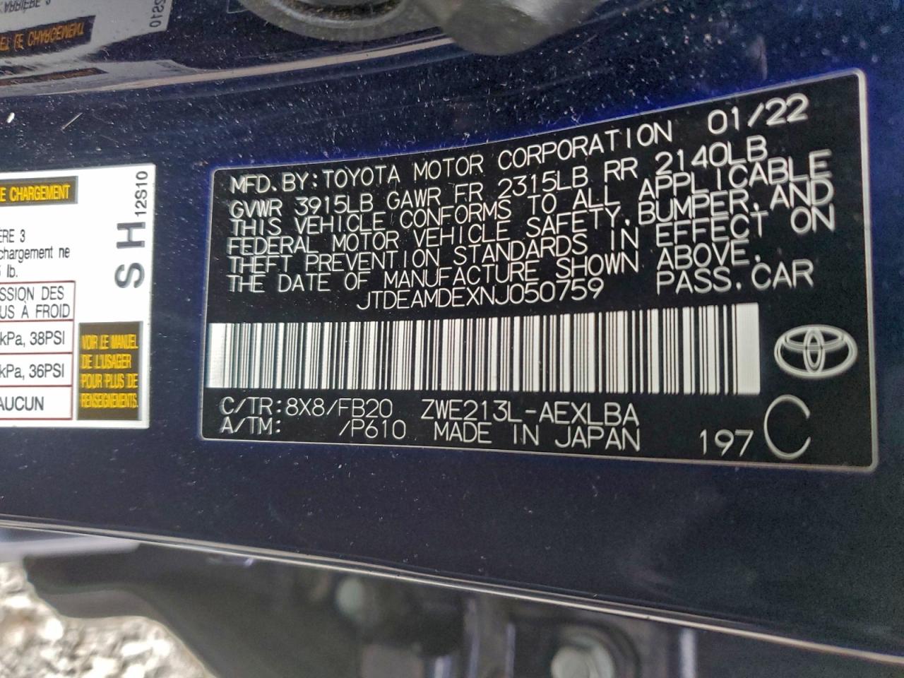 2022 TOYOTA COROLLA LE photo 12