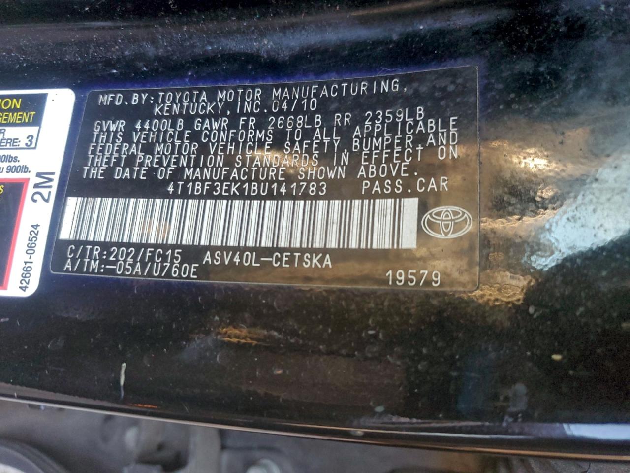 2011 TOYOTA CAMRY BASE photo 12