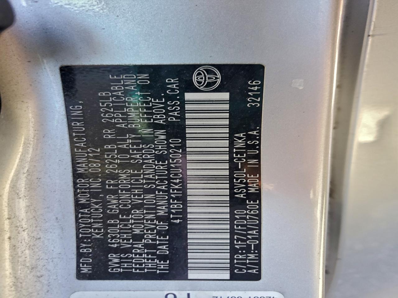 2012 TOYOTA CAMRY BASE photo 12