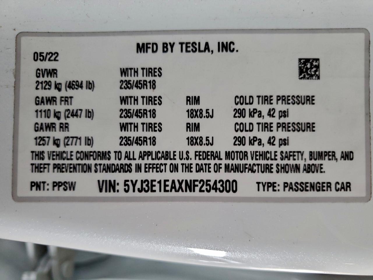 2022 TESLA MODEL 3 photo 12