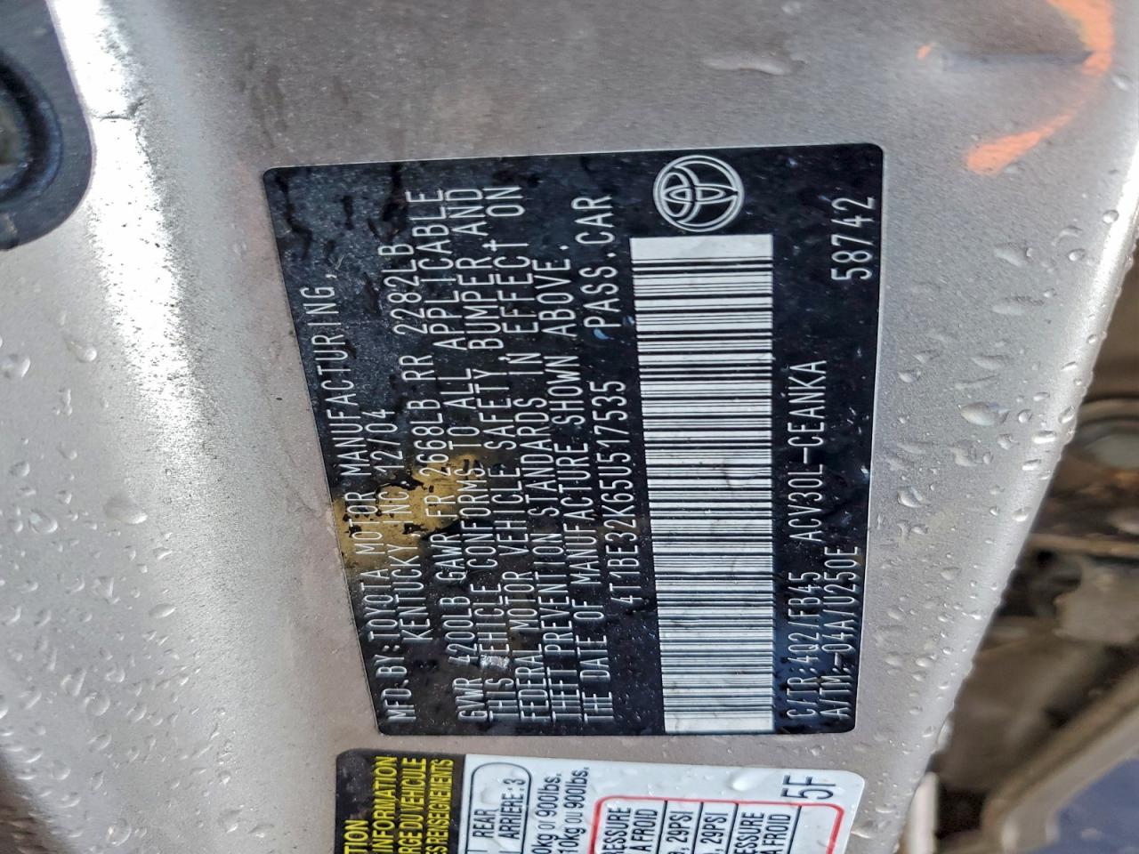 2005 TOYOTA CAMRY LE photo 12