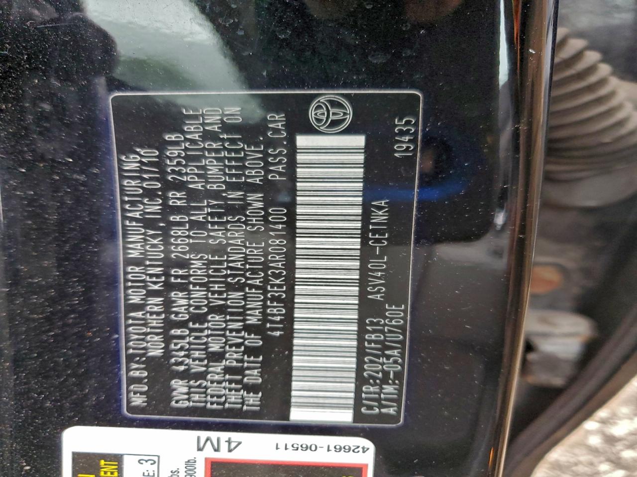 2010 TOYOTA CAMRY BASE photo 12