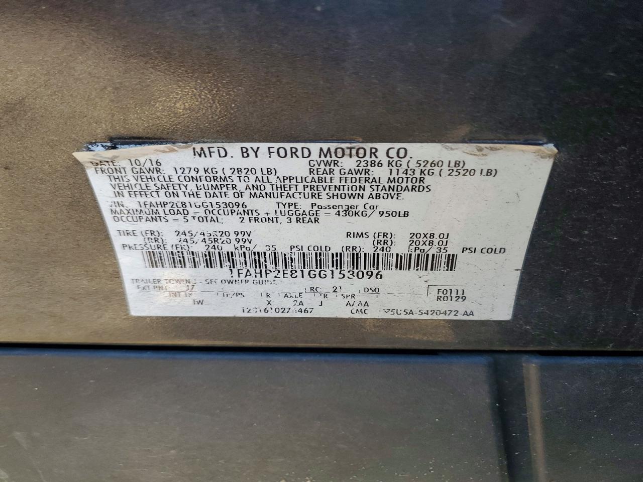 2016 FORD TAURUS SEL photo 23