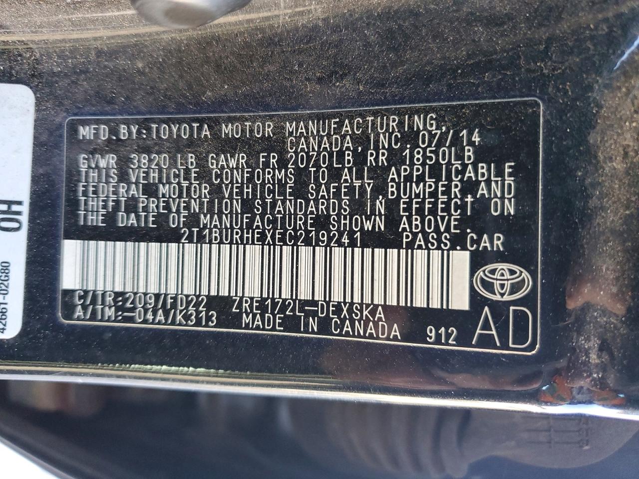 2014 TOYOTA COROLLA L photo 12
