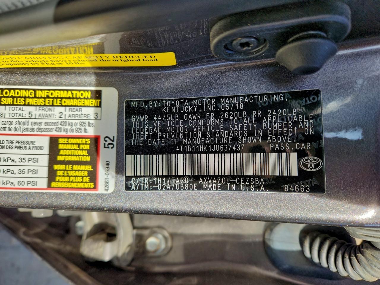 2018 TOYOTA CAMRY L photo 12