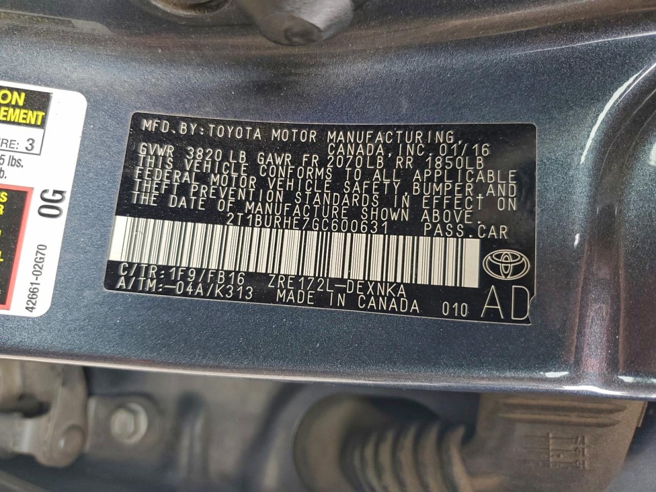2016 TOYOTA COROLLA L photo 34