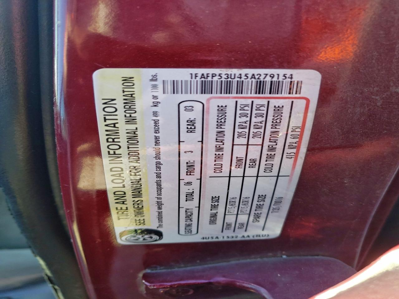 2005 FORD TAURUS SE photo 12