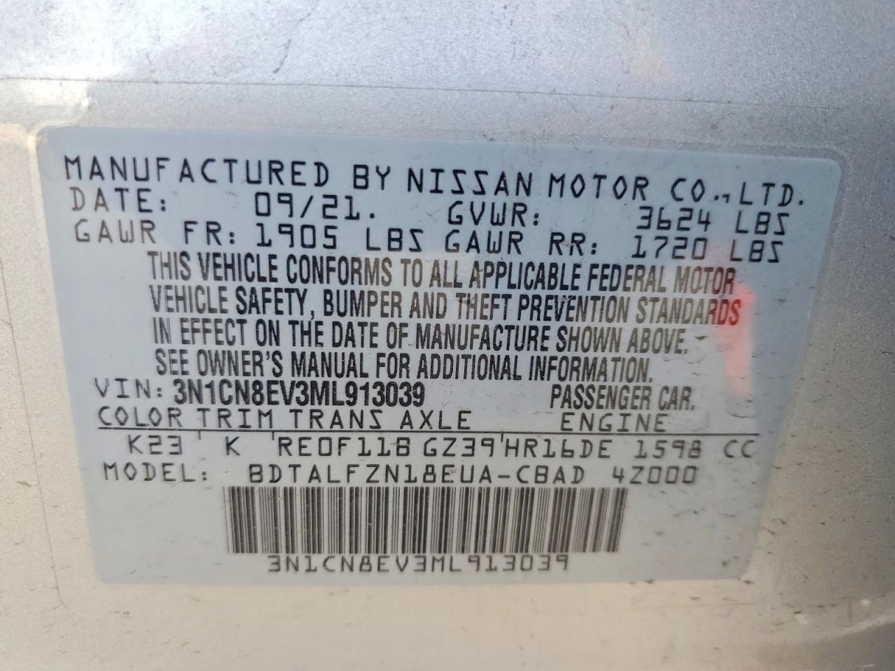 2021 NISSAN VERSA SV photo 12