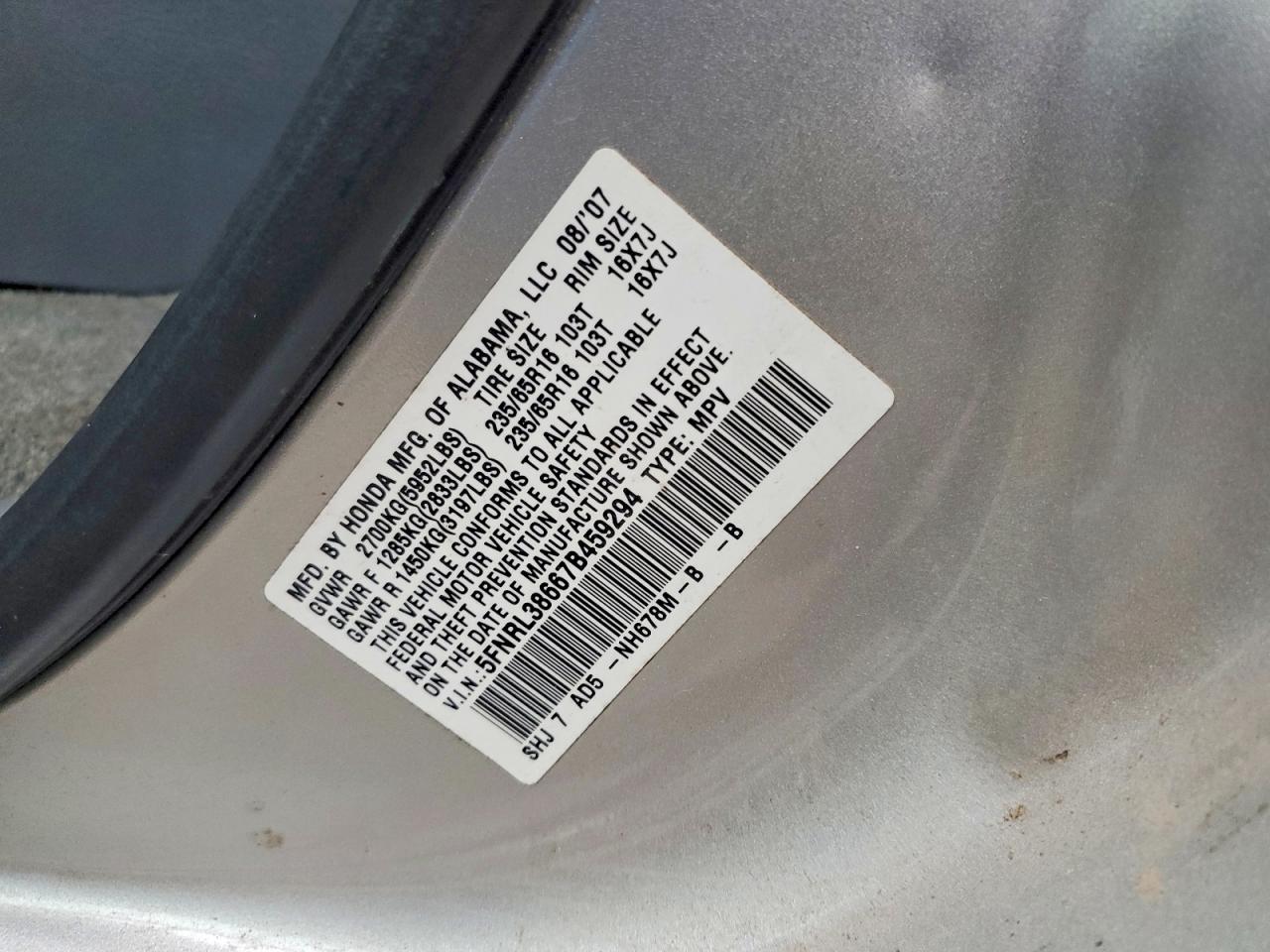 2007 HONDA ODYSSEY EXL photo 13