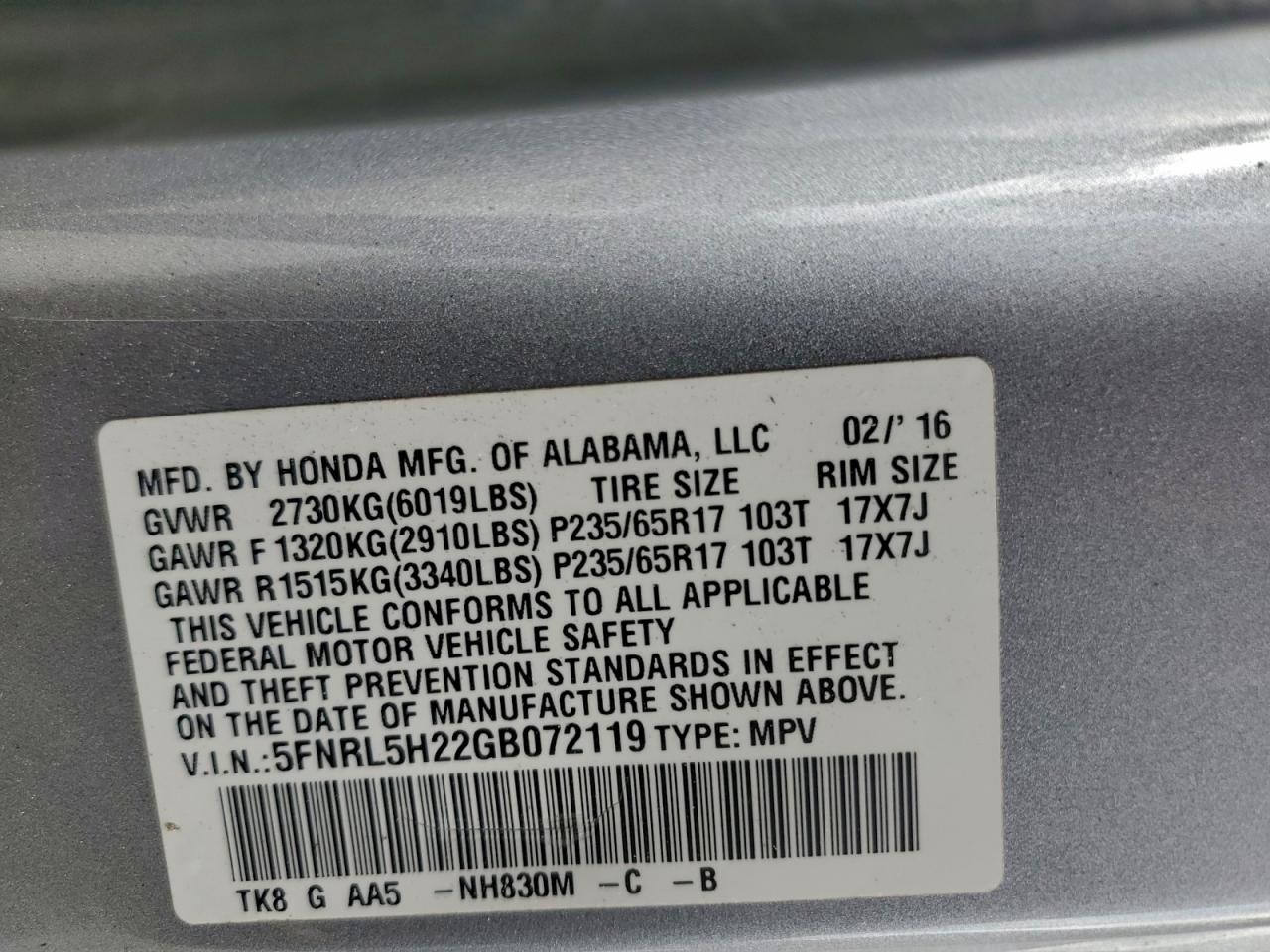 2016 HONDA ODYSSEY LX photo 25
