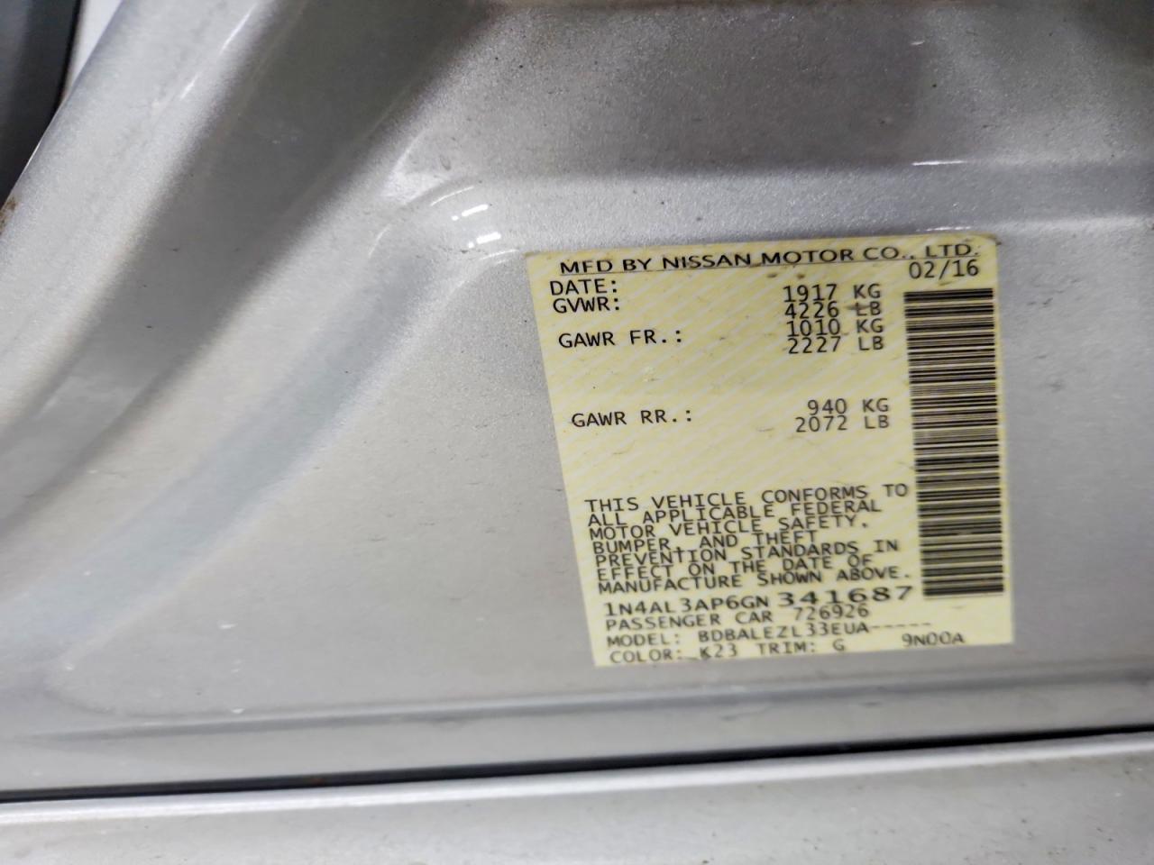 2016 NISSAN ALTIMA 2.5 S photo 12