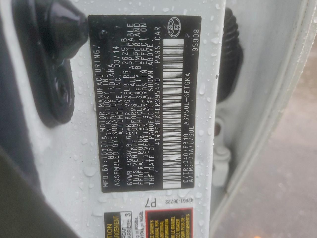 2014 TOYOTA CAMRY L photo 12