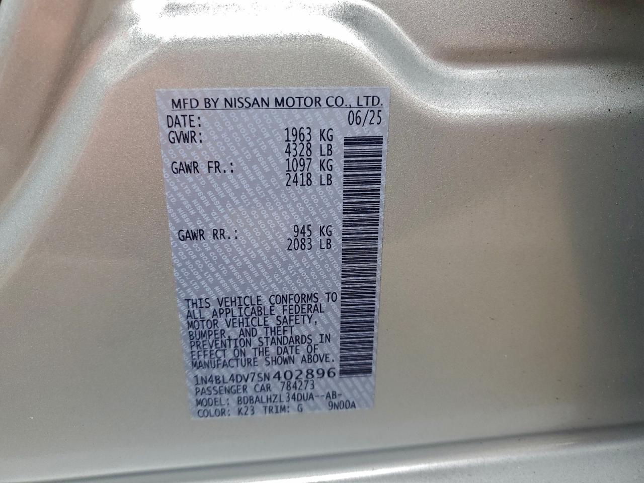 2025 NISSAN ALTIMA SV photo 12