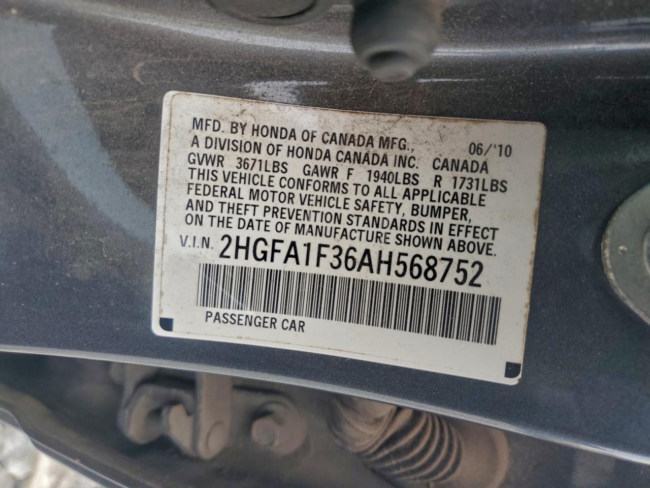 2010 HONDA CIVIC VP photo 13