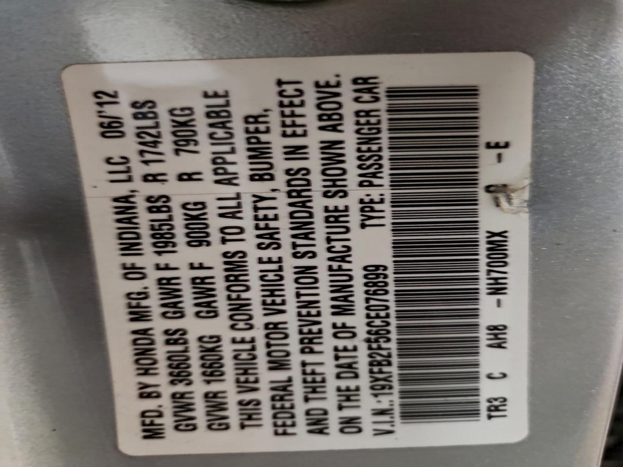 2012 HONDA CIVIC LX photo 12