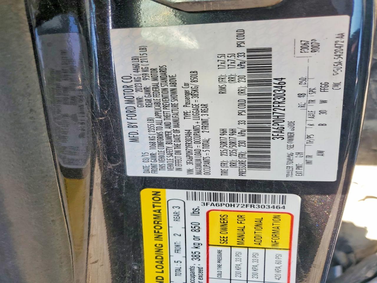2015 FORD FUSION SE photo 12