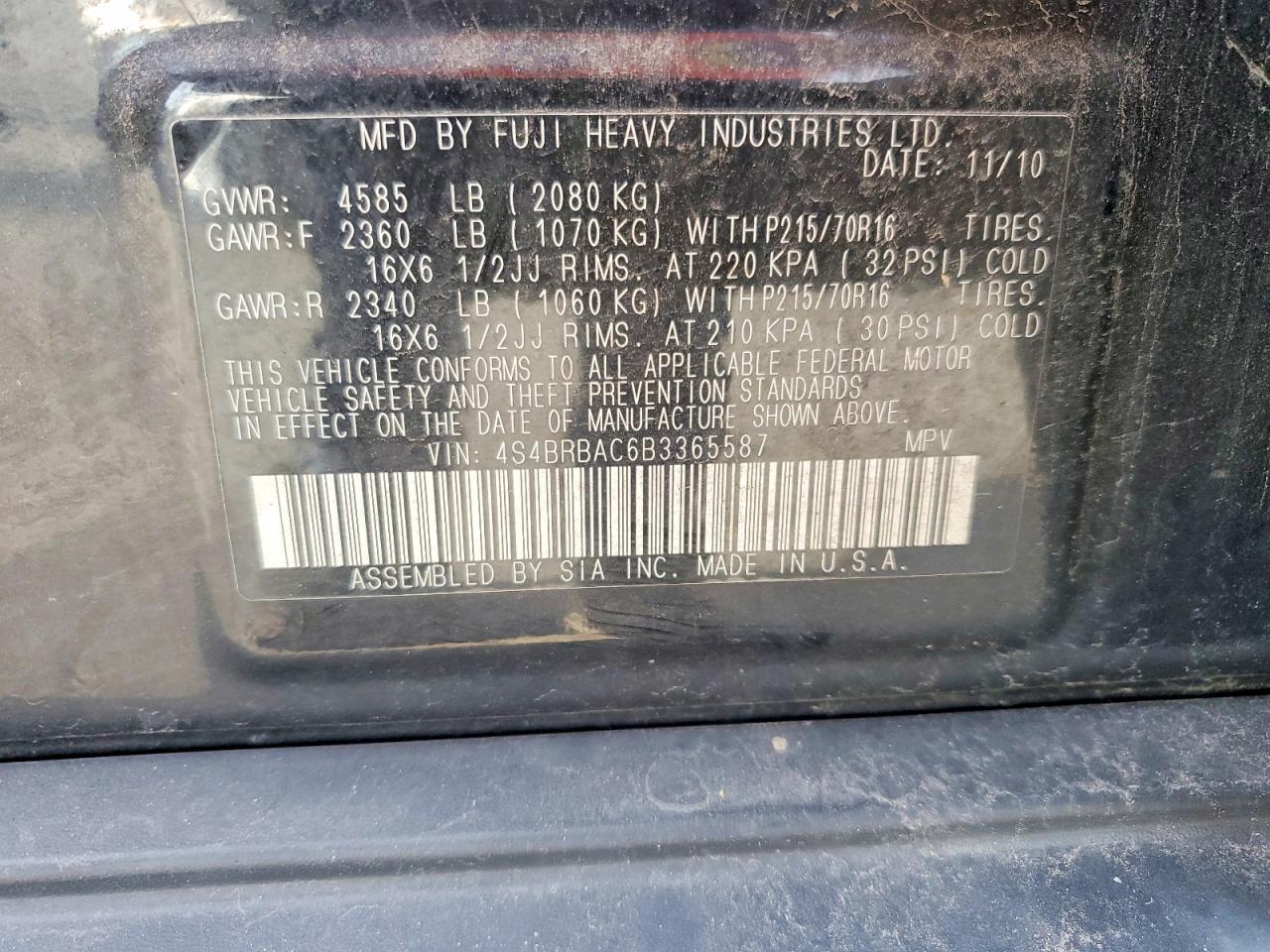 2011 SUBARU OUTBACK 2.5I photo 13