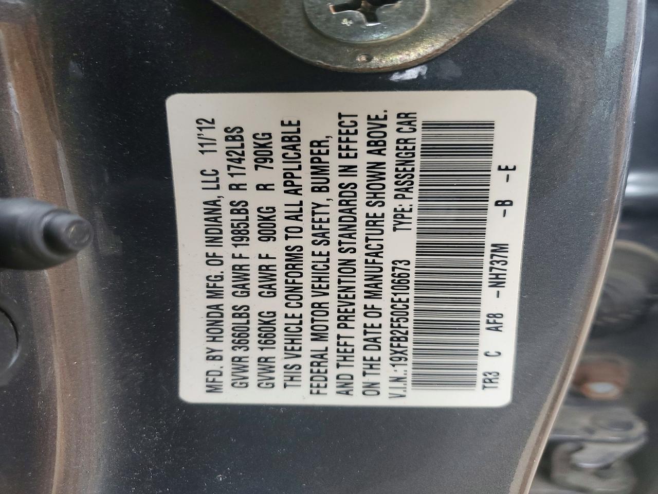 2012 HONDA CIVIC LX photo 12