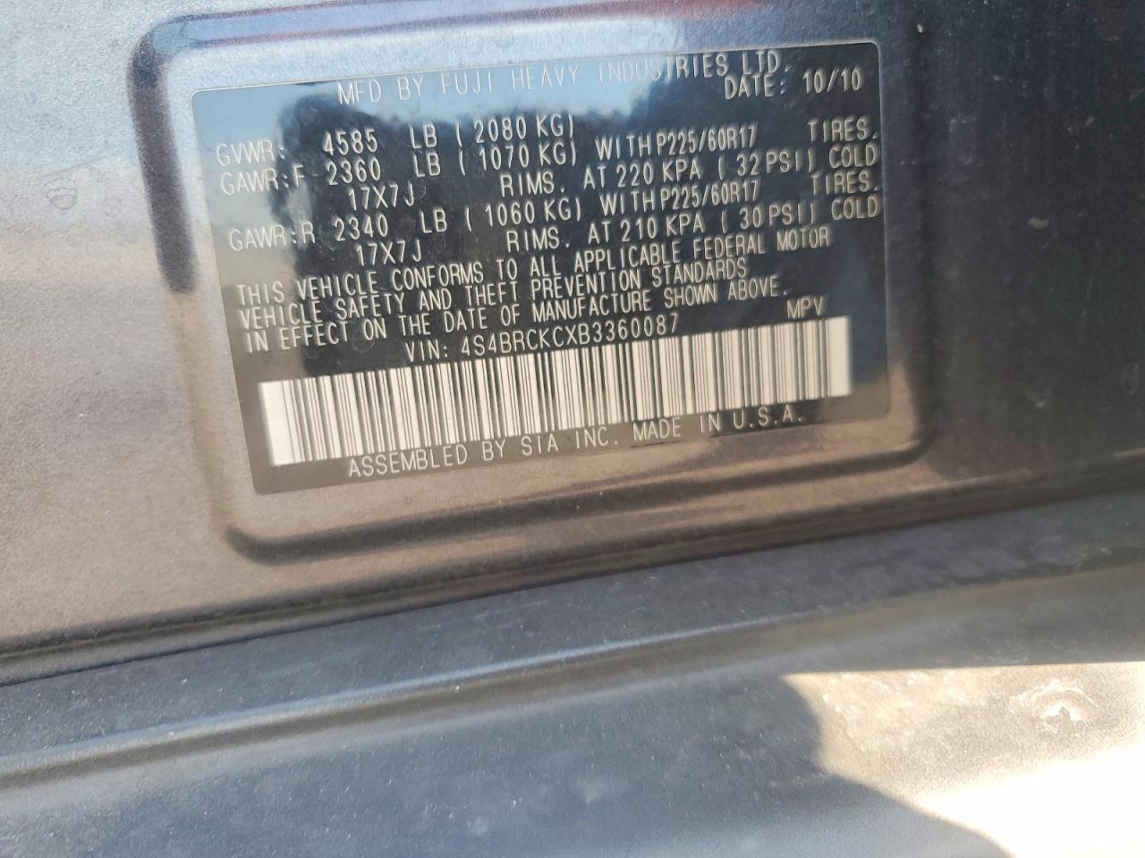 2011 SUBARU OUTBACK 2.5I LIMITED photo 13
