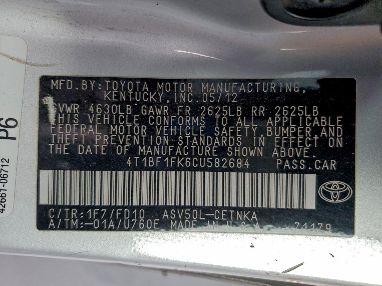 2012 TOYOTA CAMRY BASE photo 12
