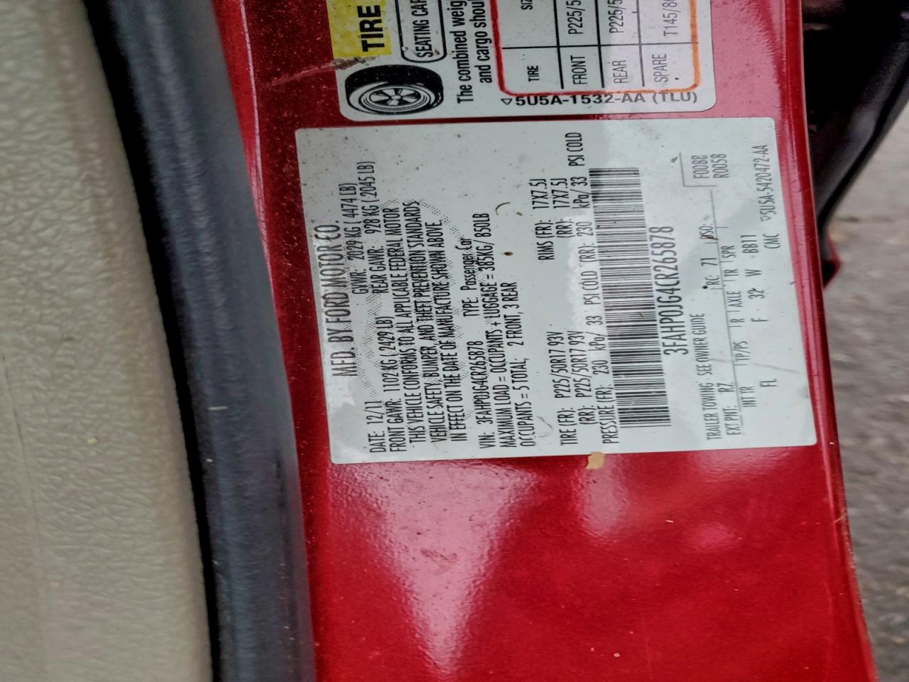 2012 FORD FUSION SEL photo 12