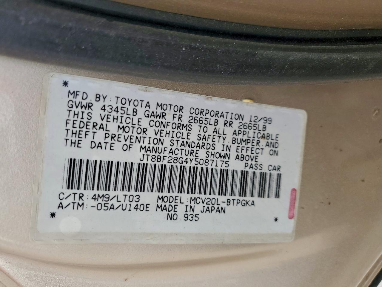 2000 LEXUS ES 300 photo 12