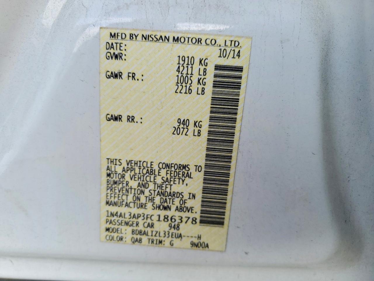 2015 NISSAN ALTIMA 2.5 photo 13