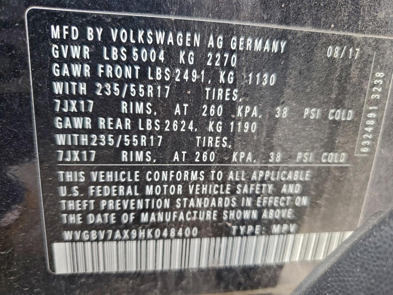2017 VOLKSWAGEN TIGUAN S photo 14