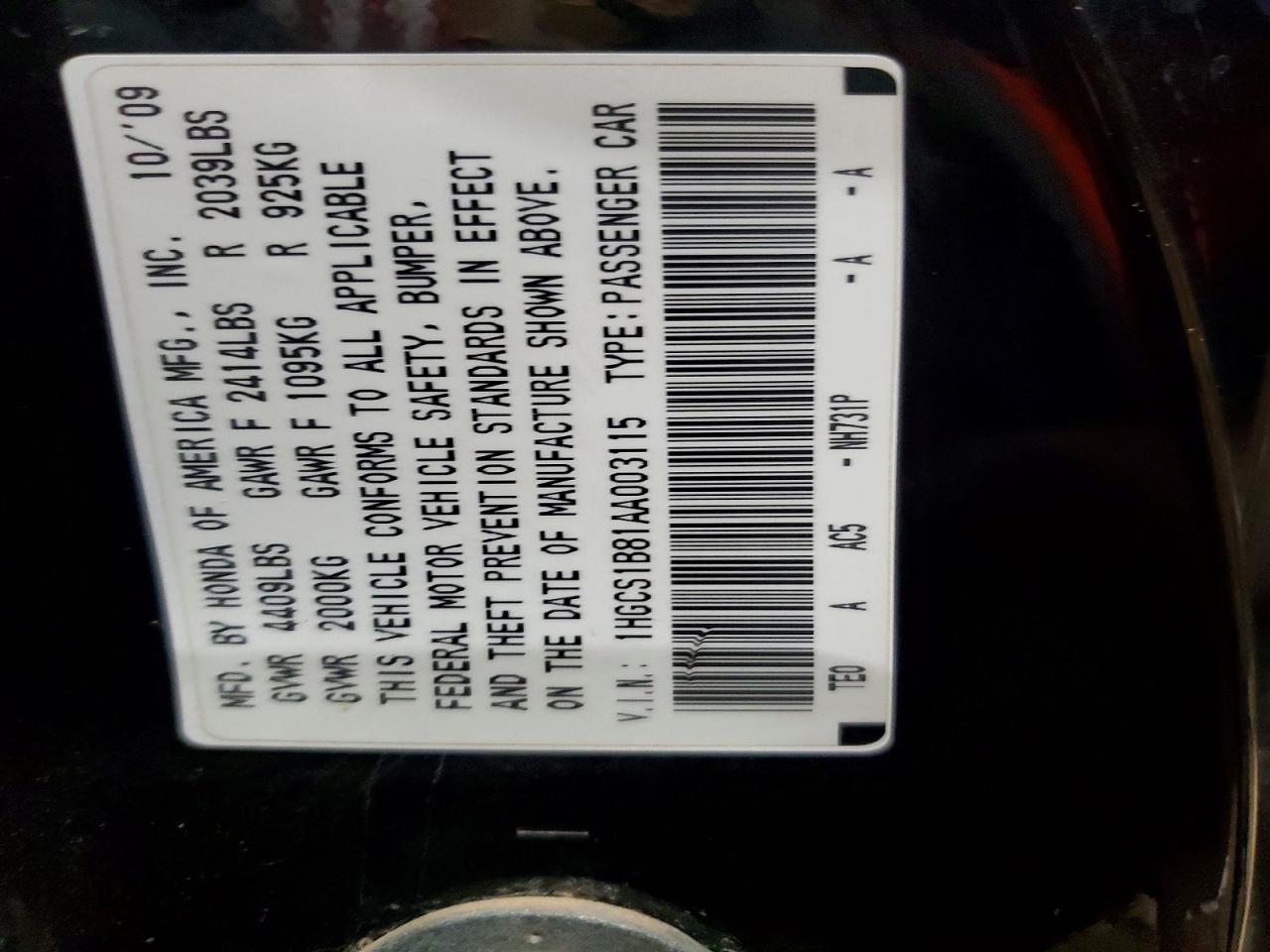 2010 HONDA ACCORD EXL photo 12