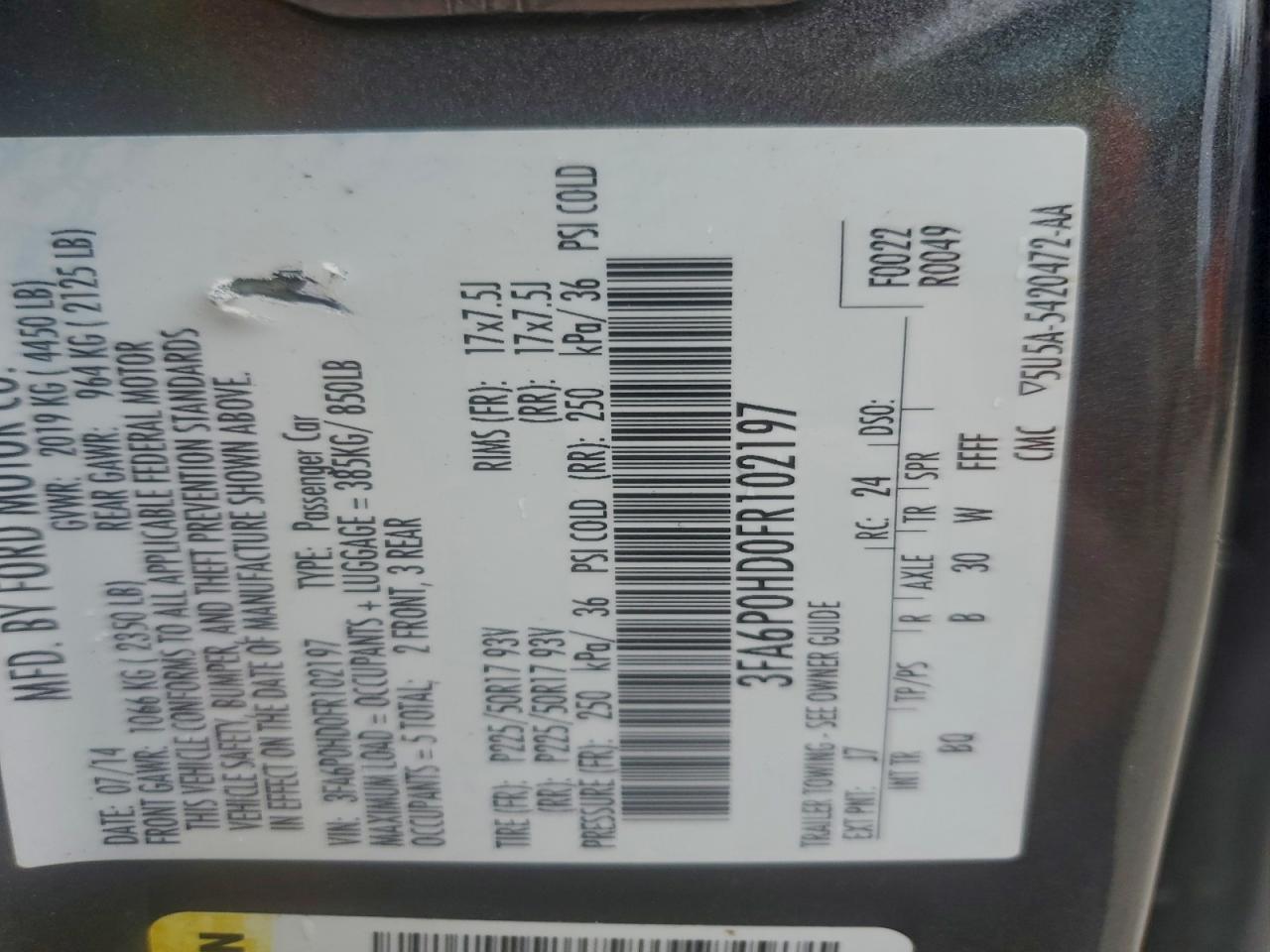 2015 FORD FUSION SE photo 12