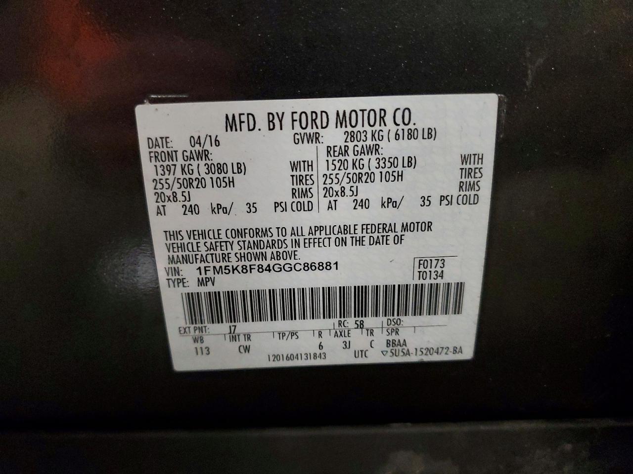 2016 FORD EXPLORER LIMITED photo 13