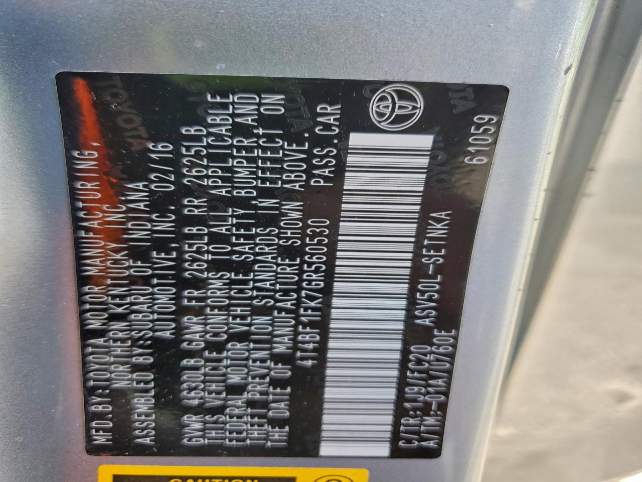 2016 TOYOTA CAMRY LE photo 12
