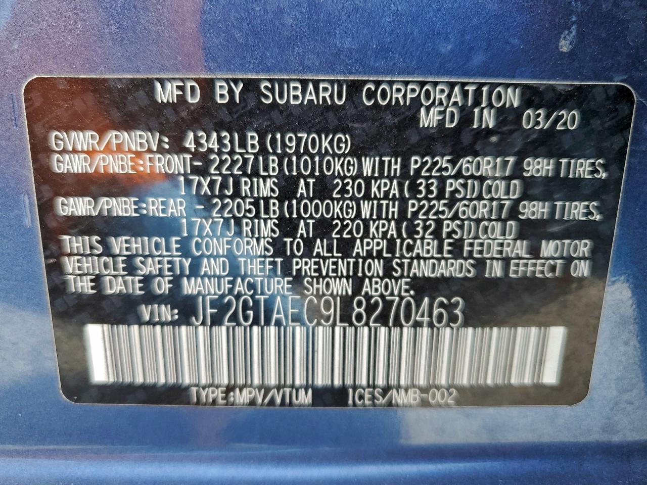 2020 SUBARU CROSSTREK PREMIUM photo 13