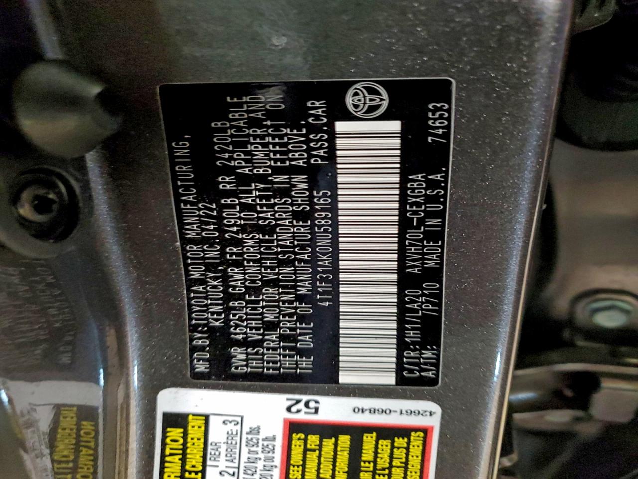 2022 TOYOTA CAMRY XLE photo 12