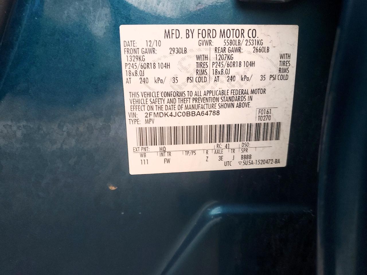2011 FORD EDGE SEL photo 12