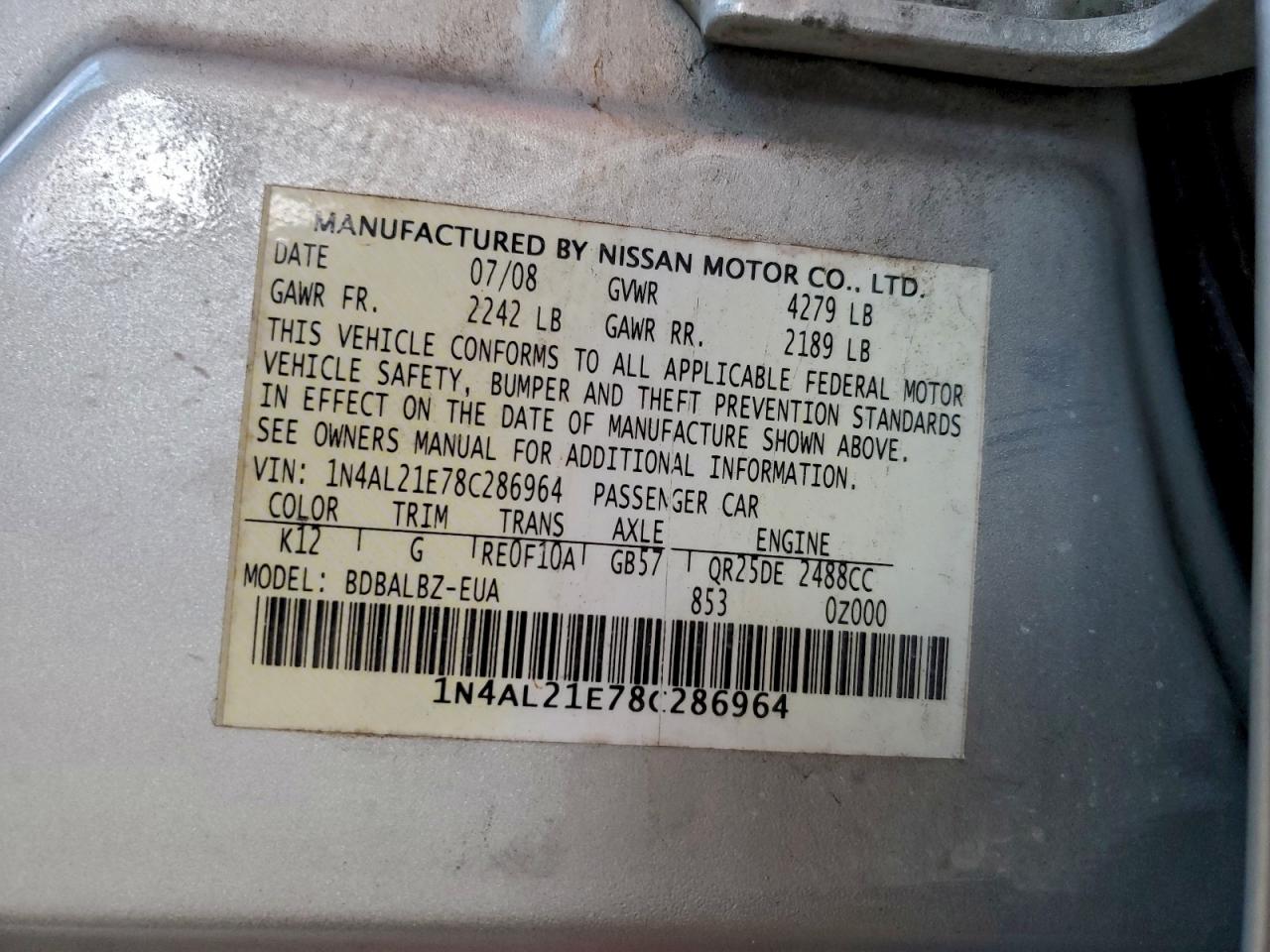 2008 NISSAN ALTIMA 2.5 photo 12