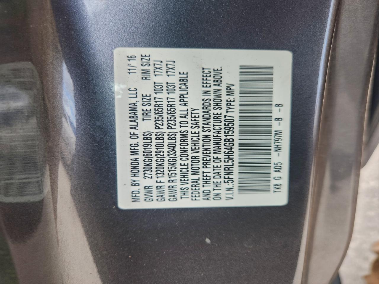 2016 HONDA ODYSSEY EXL photo 14