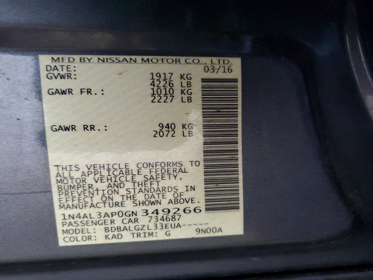 2016 NISSAN ALTIMA 2.5 S photo 34
