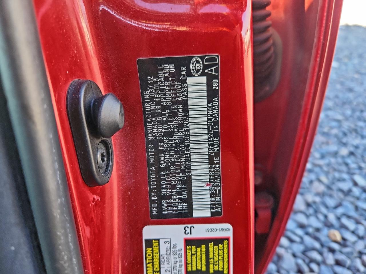 2012 TOYOTA COROLLA BASE photo 12