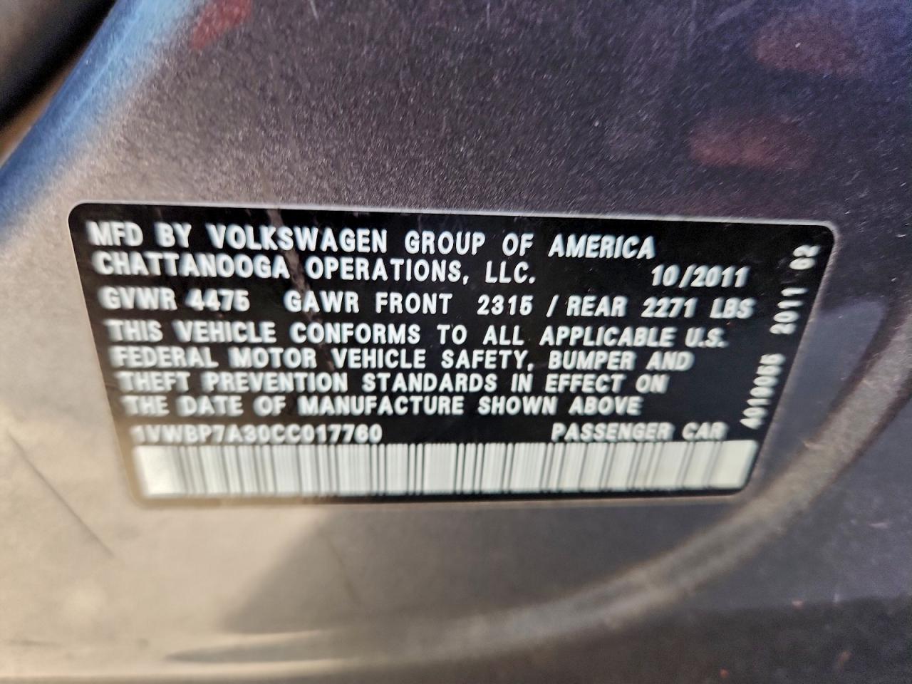 2012 VOLKSWAGEN PASSAT SE photo 12